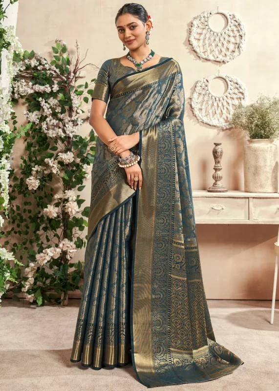 Peacock Blue Dharmavaram Silk Saree