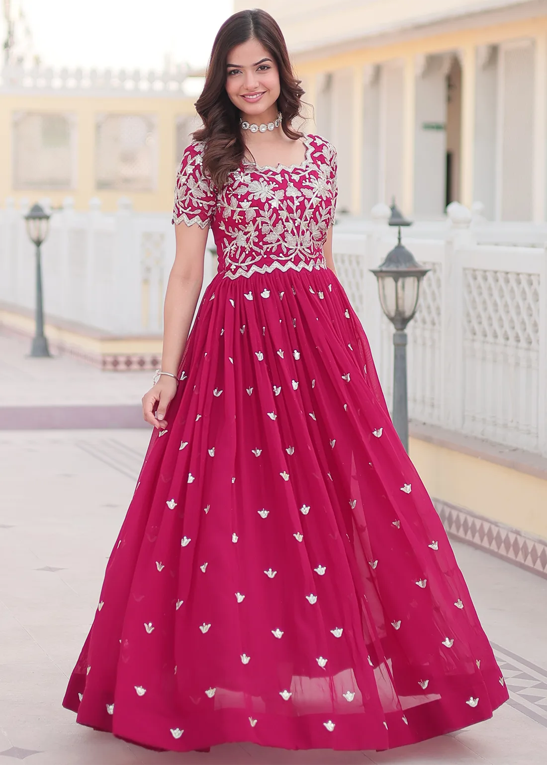 Pink anarkali gown best sale