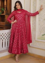 Raspberry Pink Georgette Embroidered Anarkali Gown