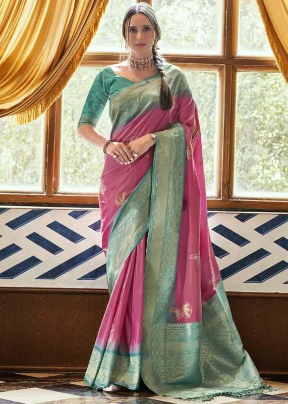 Watermelon Pink Banarasi Silk Saree