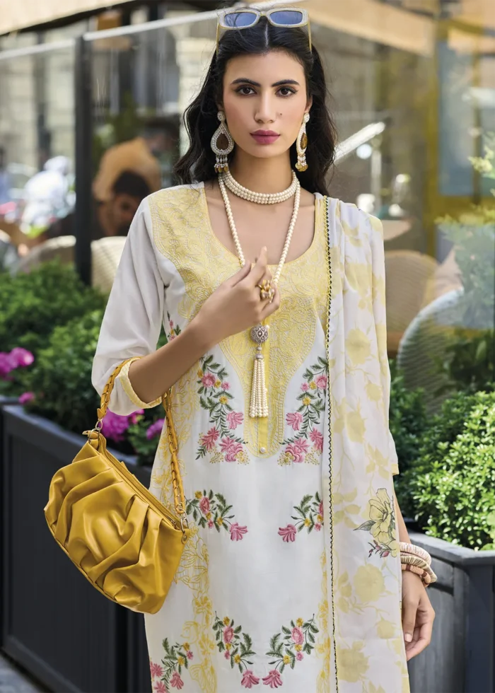 Yellow Embroidered Cotton Suit