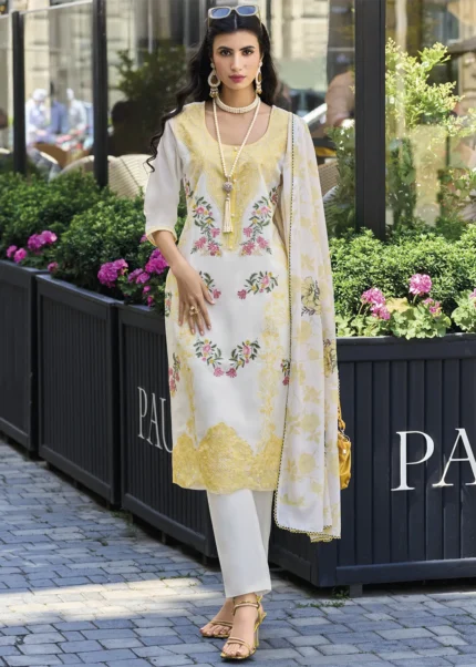 Yellow Embroidered Cotton Suit