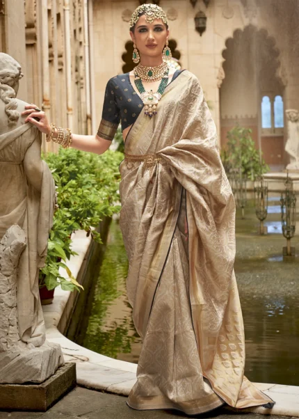 Beige Banarasi Silk Saree