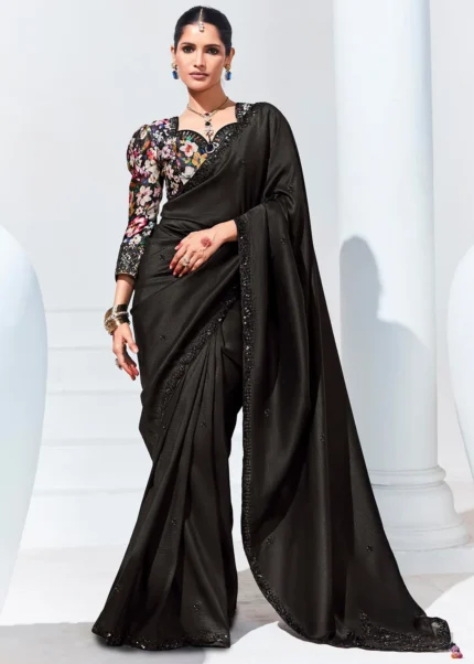 Black Embroidered Organza Silk Saree