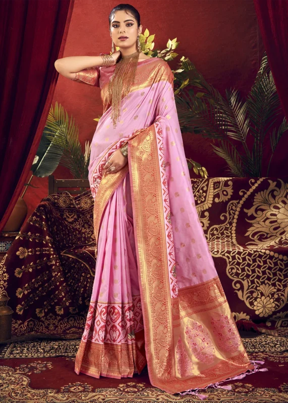 Flamingo Pink Paithani Silk Saree with Patola Border