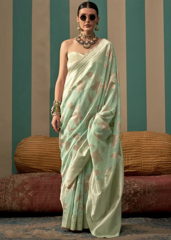 Mint Green Linen Saree