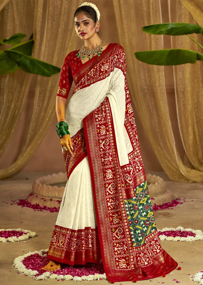 Off White Georgette Chikankari Saree