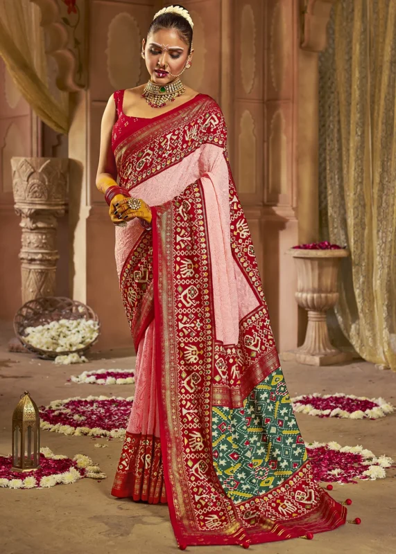 Peach Georgette Chikankari Saree