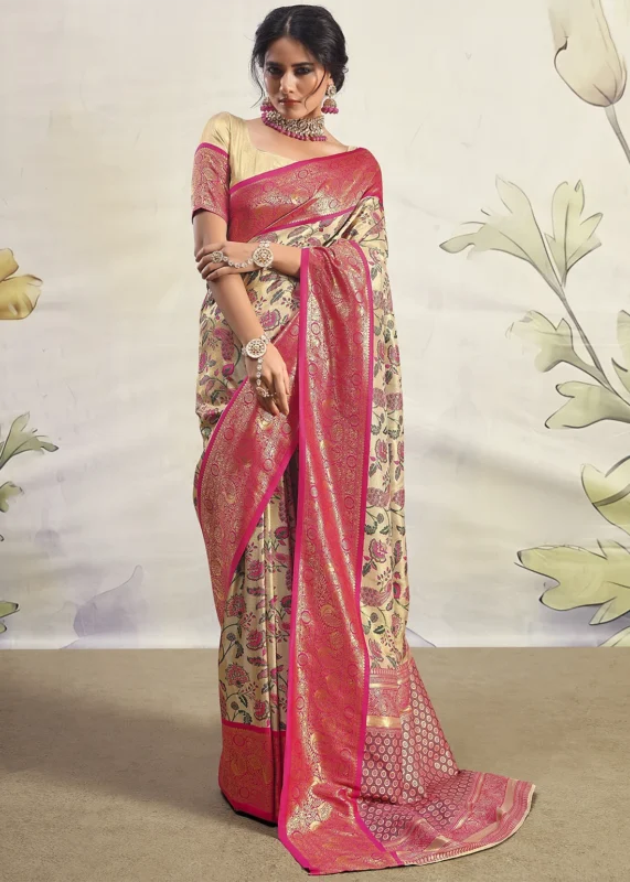 Pink and Beige Dharmavaram Silk Saree