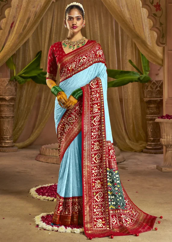 Sky Blue Georgette Chikankari Saree