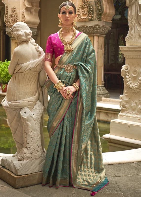 Teal Banarasi Silk Saree