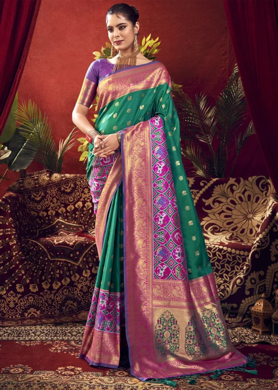 Teal Paithani Silk Saree with Patola Border