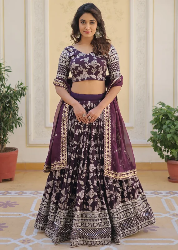 Wine Silk Lehenga Choli