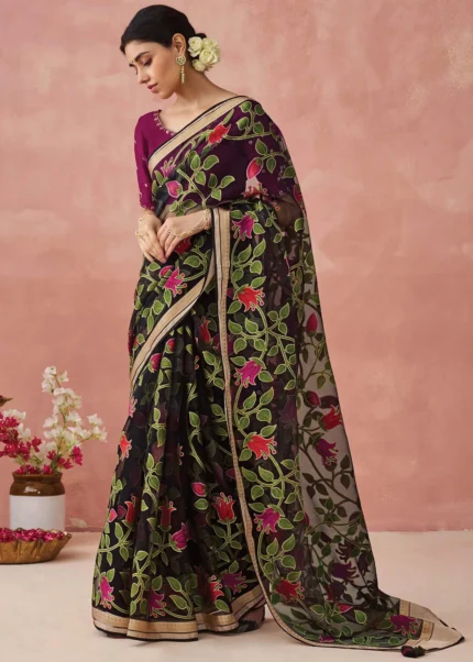 Black Woven Organza Brasso Saree