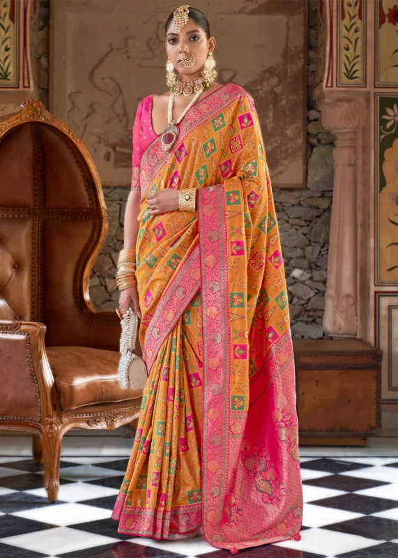 Bright Marigold Banarasi Saree with Brocade Blouse