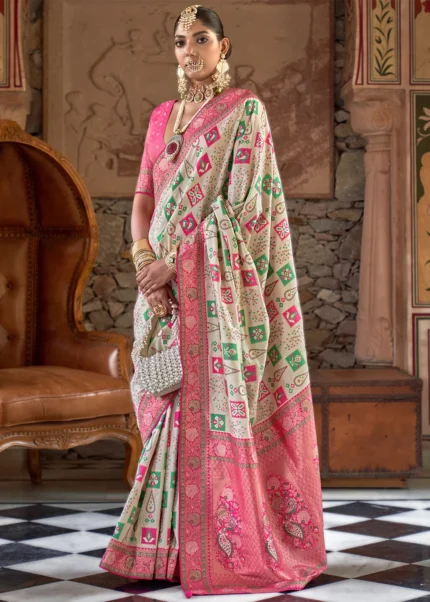 Cream Banarasi Saree with Brocade Blouse