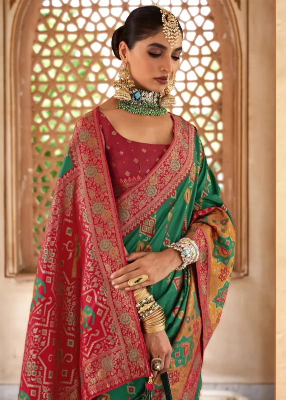 Dark Green Banarasi Saree with Brocade Blouse