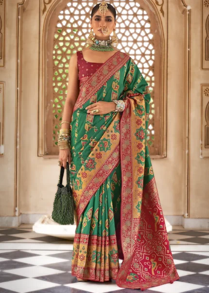 Dark Green Banarasi Saree with Brocade Blouse