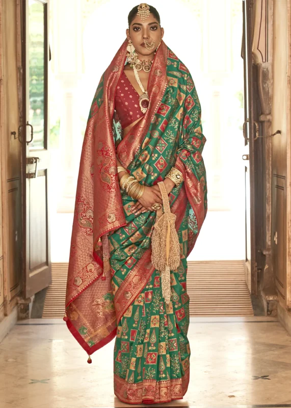 Forest Green Banarasi Saree with Brocade Blouse