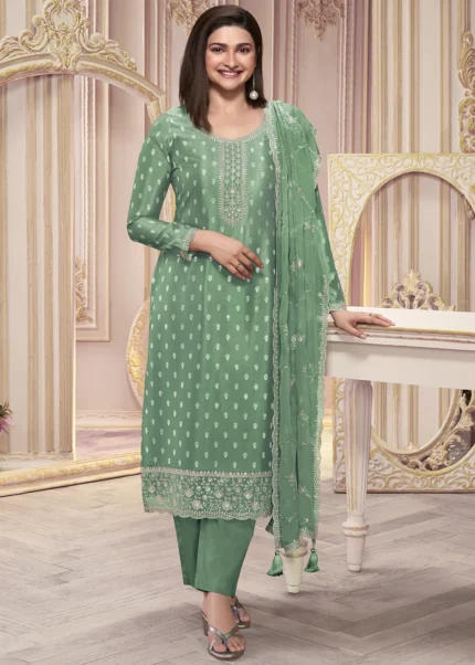 Green Georgette Silk Printed Suit