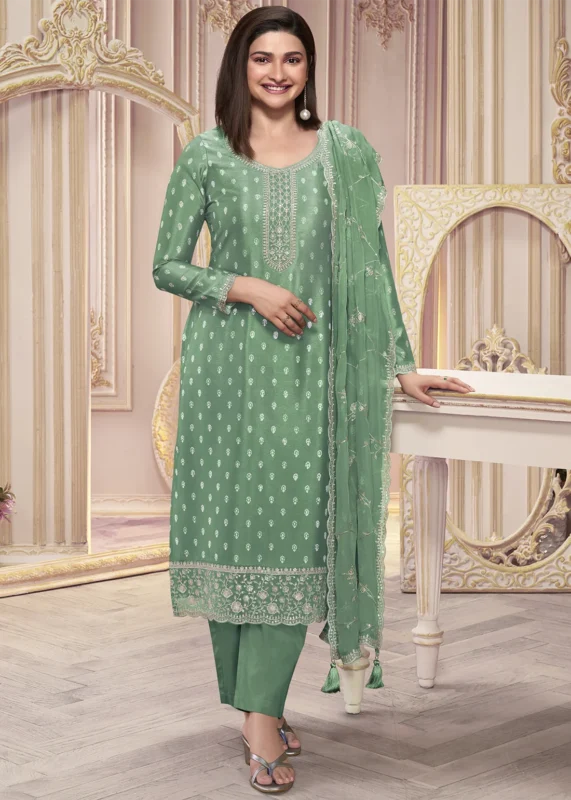 Green Georgette Silk Printed Suit