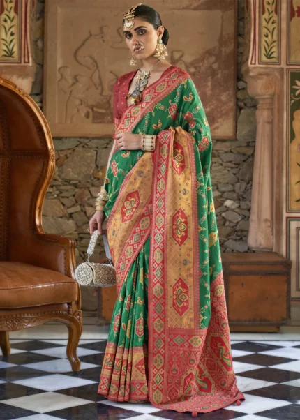 Moss Green Banarasi Saree with Brocade Blouse