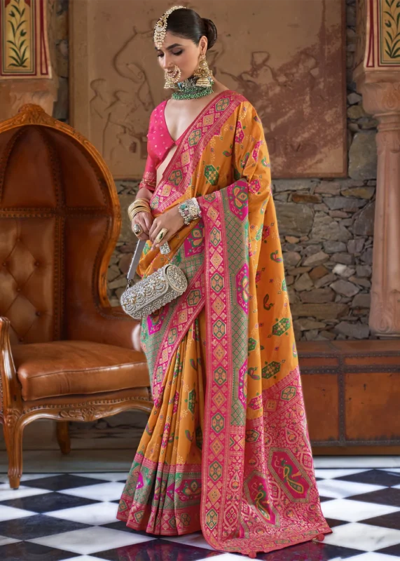 Mustard Yellow Banarasi Saree with Brocade Blouse