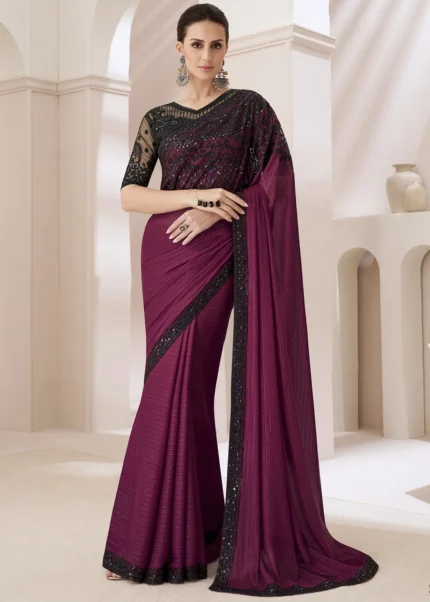 Pansy Purple Embroidered Chiffon Saree