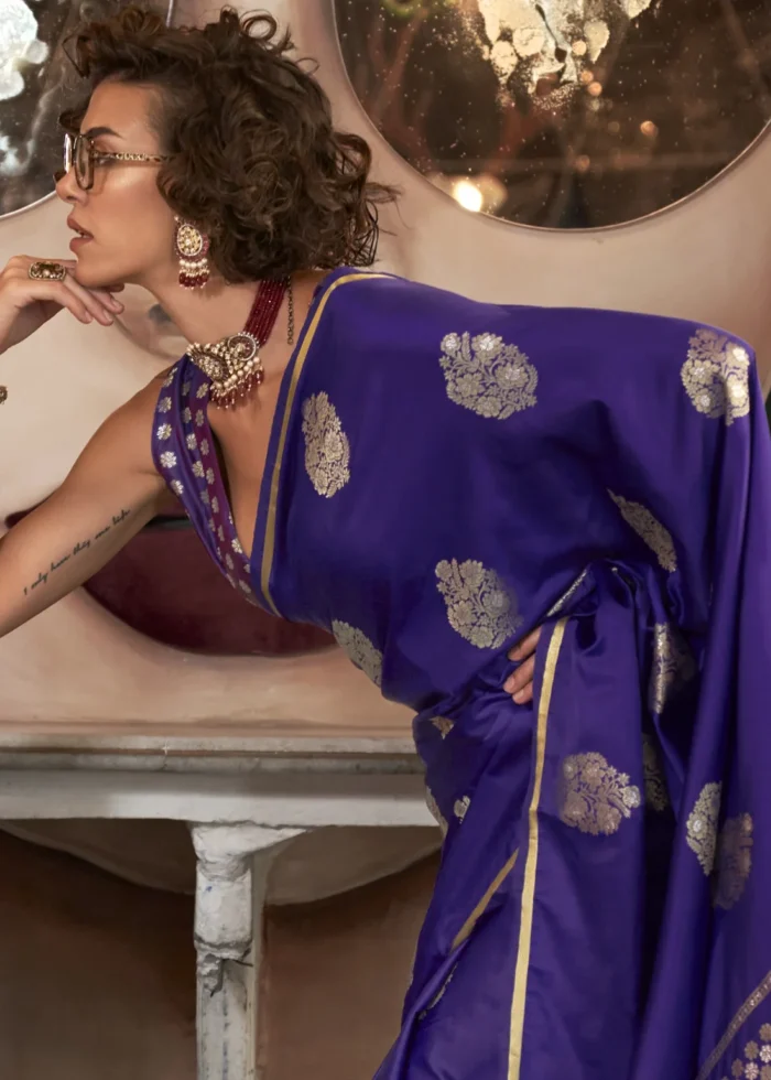 Purple Banarasi Satin Saree with Brocade Blouse