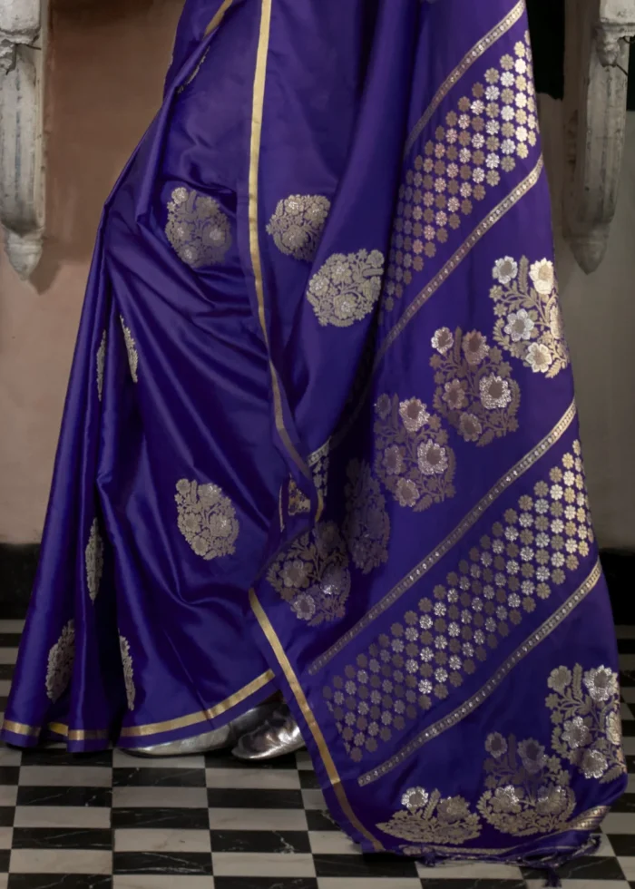 Purple Banarasi Satin Saree with Brocade Blouse