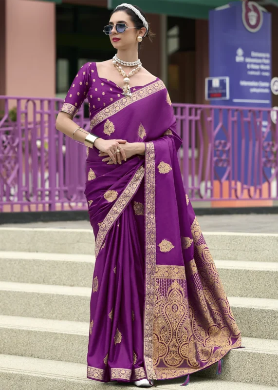 Purple Banarasi Satin Silk Saree