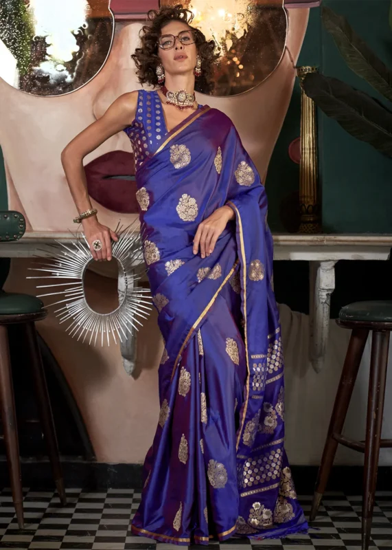 Violet Banarasi Satin Saree with Brocade Blouse