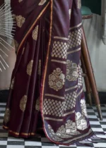 Wine Banarasi Satin Saree with Brocade Blouse