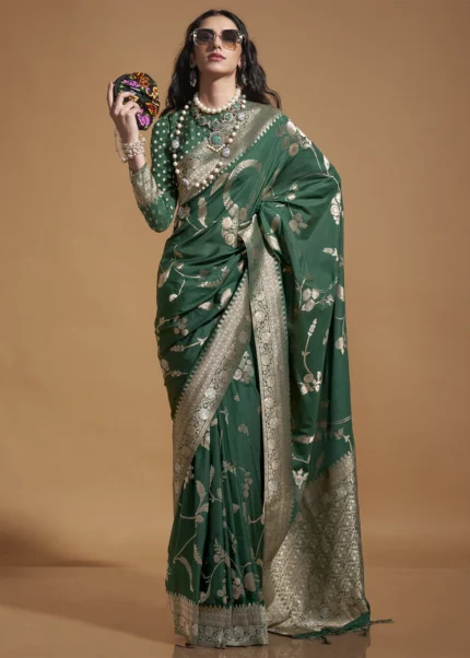 Bottle Green Banarasi Georgette Saree