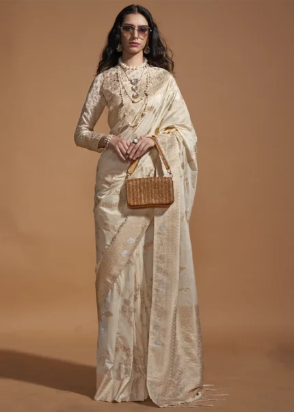 White Banarasi Georgette Saree