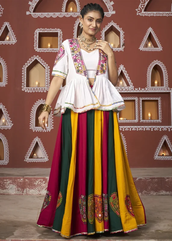 White Lehenga Choli with Mirror Work